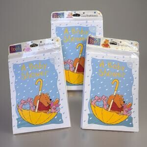 3 Vintage Winnie the Pooh Baby Shower Invitations Party Sealed 24 total 90's